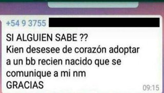 Una adolescente embarazada ofreció a su bebé en adopción por WhatsApp