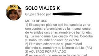 Taxistas y pasajeros crearon un grupo "Solo Viajes K"