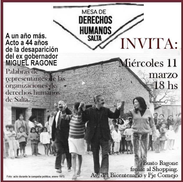 Organizaciones de DDHH homenajearán al exgobernador Miguel Ragone
