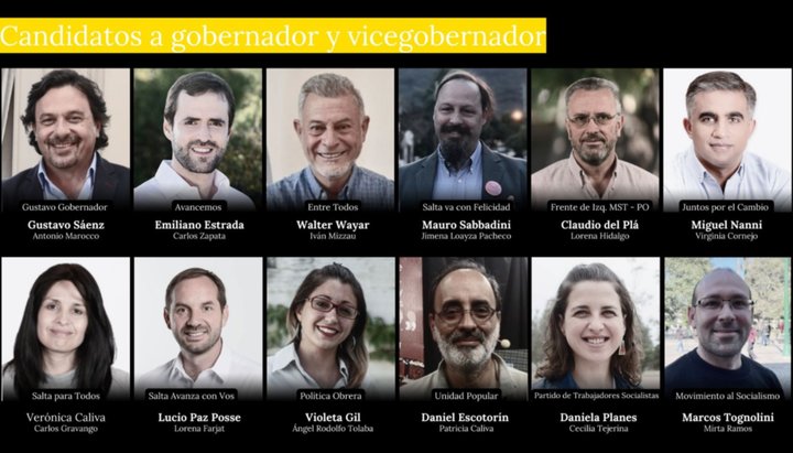 Elecciones Salta : Está es la lista de los 12 candidatos que buscarán la gobernación de Salta