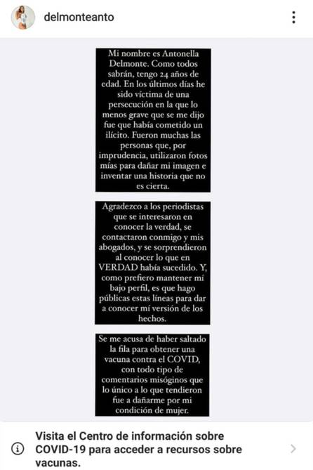 Habló Antonella Delmonte, la joven de 24 años que se vacunó contra el coronavirus