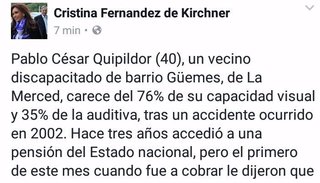 CFK se hizo eco del caso del discapacitado mercedeño, a quien le quitaron el subsidio