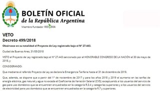 Es oficial: el veto a la ley de tarifas fue publicado en el Boletín