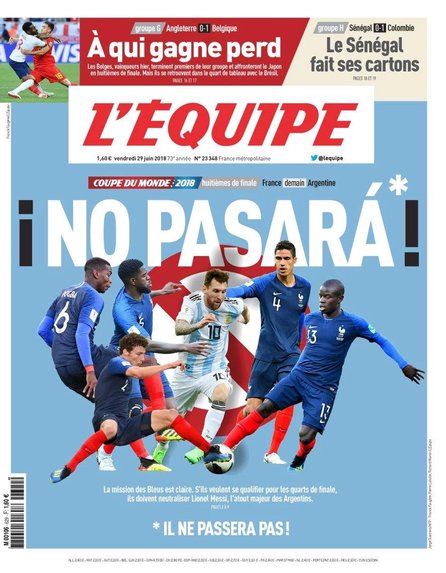Lionel Messi “no pasará”, la tapa que preparó un diario francés para calentar el partido- Lionel Messi “no pasará”, la tapa que preparó un diario francés para calentar el partido