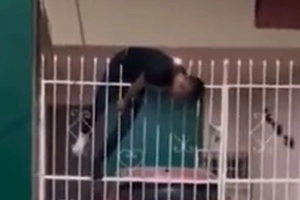 Video: intentaba robar una casa, se cayó y quedó ensartado en una reja