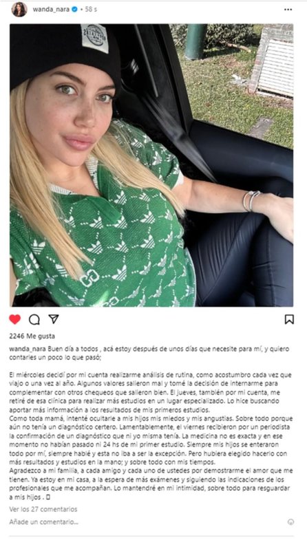 Los mensajes de los famosos a Wanda Nara tras su explicación sobre su problema de salud