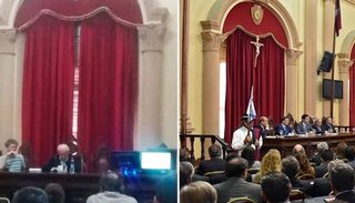 Verbitsky y una polémica porque sacaron el crucifijo de la Legislatura