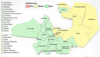 Hay 14 departamentos en riesgo bajo y ninguno en rojo