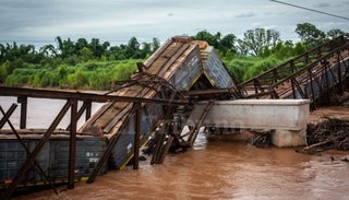 La mole de 103 años parecía un juguete roto sobre el río