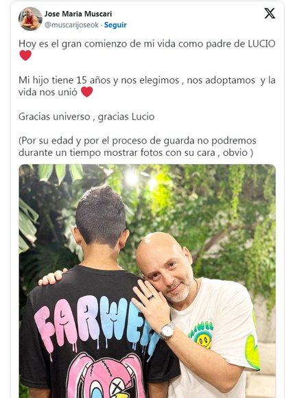 José María Muscari adoptó  un adolescente de 15 años